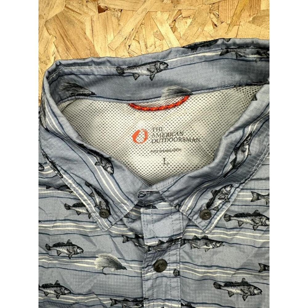 The American Outdoorsman Fishing Shirt Mens Large Blue Fish Print Short Sleeve - Picture 7 of 14